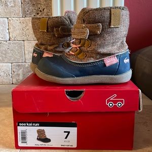 see kai run Abby Water Proof Winter Boots- size 7 - brown, blue and pink